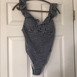 J. Crew Deep Vee Puckered Gingham Swimsuit